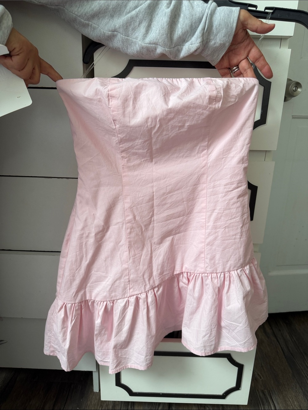 Peppermayo Light Pink Strapless Ruffle-Hem Mini Skirt